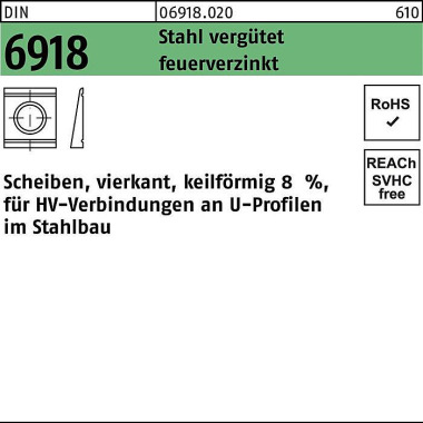 Unterlegscheibe DIN 6918 ÜH vierkant keilförmig 17 Stahl C45 feuerverz. 1St . 069180200170000