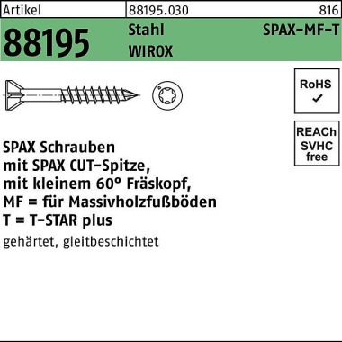 Schraube R 88195 SEKO SPA X-MF-T 3,5x55/36-T10 Stah l galv.verz. WIROX 500St. SPAX 881950300035055