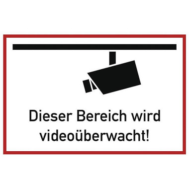 Hinweiszeichen Videoüberwacht L300xB200mm weiß schwarz Folie 60013