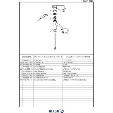 Kludi Waschtisch-Einhandm ischer BOZZ 38272, DN 15 chrom 382720576