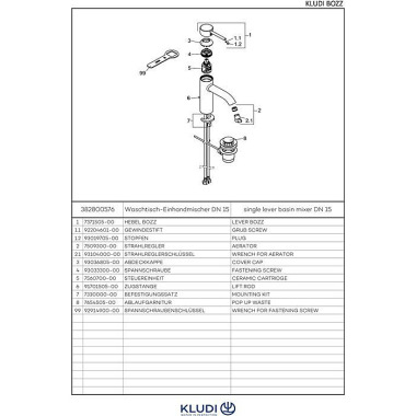 Kludi Waschtisch-Einhandm ischer BOZZ 38280, DN 15 chrom 382800576