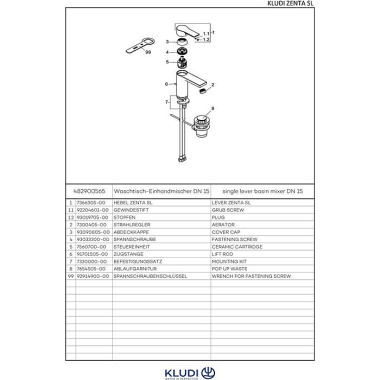 Kludi Waschtisch-Einhandm ischer ZENTA SL 48290, DN 15 chrom 482900565