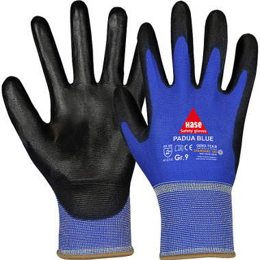 Hase Sicherheitshandschuhe aus Nylon/ PU Padua blue OekoTex®, Größe 6 508250 (T-360737)