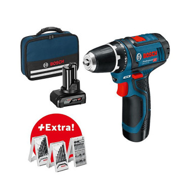 Bosch Akku-Bohrschrauber GSR 12V-15, mit 1 x 2.0 Ah, 1 x 4.0 Ah, Zubehör-Set in Tasche 0615990G6L