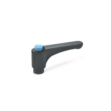 Ganter Flat Adjustable Hand Levers with Releasing Button, Plastic, Threaded Bushing Brass 600-44-M5-DBL