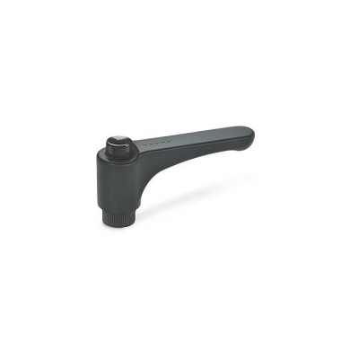 Ganter Flat Adjustable Hand Levers with Releasing Button, Plastic, Threaded Bushing Brass 600-78-M8-DSG